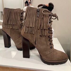 Kenneth Cole New York Olla Fringe Tan Lace-Up Women's Boots